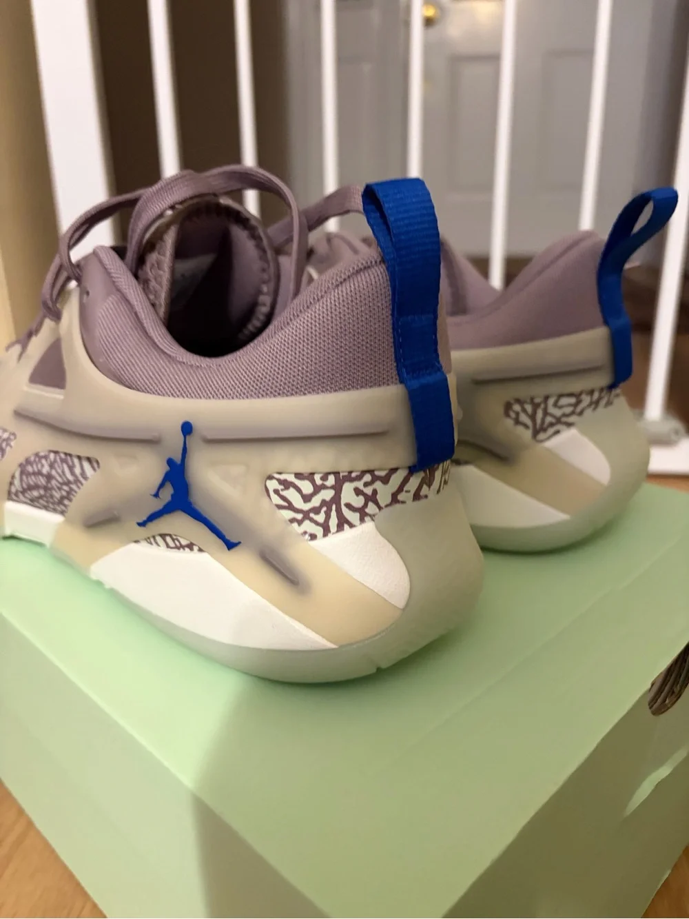 Jordan Sneakers in Mauve with Blue Accents - mens 11/womens 12.5